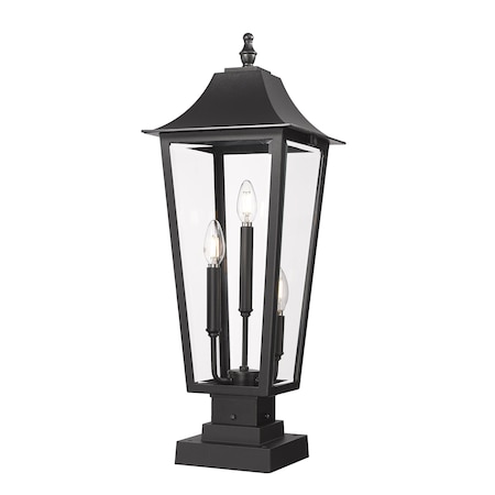 Z-Lite Gannon 3 Light Outdoor Pier Mounted Fixture, 10in. W x 27.75in. H, Black 5008PHBS-SQPM-BK